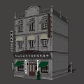 Two Story Chinese Style Detached Villa With Gray Brick Arched Windows And Green Awnings