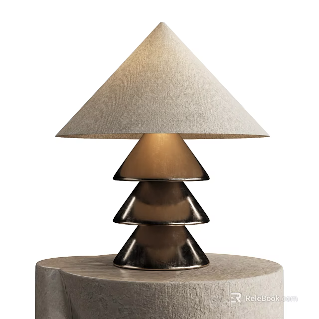 Modern Table Lamp With Layered Metallic Base And Cone Shaped Linen Shade 3d model