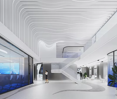 modern office hall meeting room glass staircase 3d model