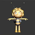 Cartoon Bee Character With Yellow Black Striped Body Green Eyes And Antennae