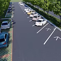 Ecological Parking Lot With Lined Trees Parked Cars And Directional Arrows