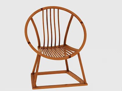 Wooden Leisure Chair With Round Backrest Vertical Slats And Square Frame Base 3d model