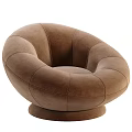 Modern Gray Plush Single Sofa With Round Design Stitched Details And Comfortable Round Base