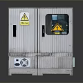 Computer Server Cabinet With Silver Metal Double Doors Glass Window Warning Signs And Bottom Fan