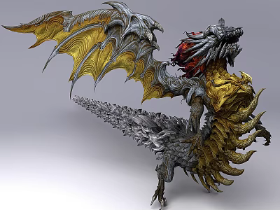 Mythical Flying Dragon With Gold Silver Wings And Intricate Scaled Body 3d model