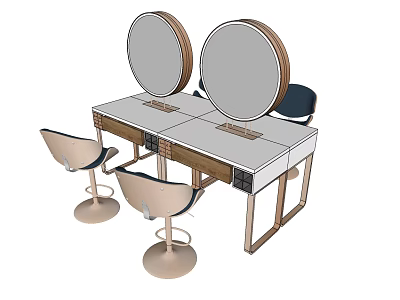 Modern Dressing Table With Two Round Mirrors And Comfortable Chairs 3d model