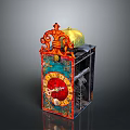 Colorful Decorative Home Accessory With Intricate Red Blue Design Golden Sphere And Gear Details