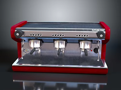 Professional Red Espresso Machine with Three Spouts and Stainless Steel Components 3d model