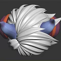 3D White Haired Blue Skinned Elf Character With Pointed Ears Blue Eyes Red Gemstone Collar