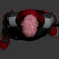 Man With Pink Hair Wearing Gray Hoodie Red Accented Black Ripped Pants Red Shoes Gloves