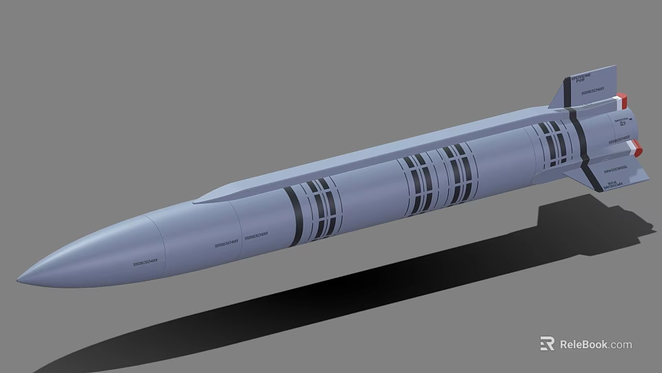 Advanced Gray Missile 3D Model With Sleek Body And Black Stripes 3d model 