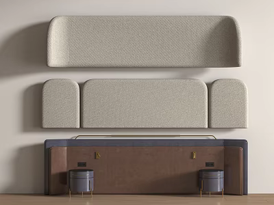 Elegant Modern Upholstered Wall Panels With Beige Fabric And Curved Shapes For Minimalist Interior Design 3d model