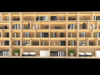 Modern Open Bookshelf Design With Multiple Compartments Books Decorative Items And Potted Plants 3d model