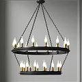 Modern Double Ring Chandelier With Black Metal Frame And Brass Candle Bulbs
