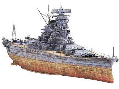 Rusted Battleship With Weathered Hull Turrets And Complex Superstructure 3d model