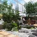 Lush Villa Balcony with Glass Roof Tall Green Plants Wooden Flooring and Outdoor Lounge Area