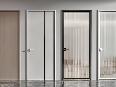 Modern Swing Doors Collection With Wooden White Glass Black Frame And Frosted Panels 3d model