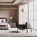 Elegant Modern Bedroom Interior With Wooden Walls Red Headboard Nightstands And Decorative Lamps