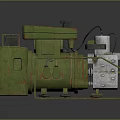 Vintage Green Industrial Generator With Metal Frame Pipes And Base