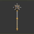 Ornate Spiked Mace Weapon With Blue Accents Gold Trim And Twisted Silver Handle