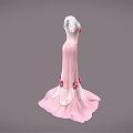 Pink Formal Evening Dress With White Sleeves And Flower Decorations