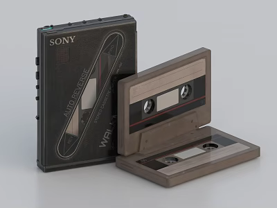 SONY Walkman Retro Digital Audio Player With Vintage Cassette Tapes 3d model