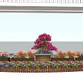 Vibrant Floral Display With Central Bouquet And Colorful Flowers Along Wooden Fence
