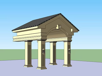 Classical Portico Structure With Four Columns Black Roof And Decorative Details 3d model
