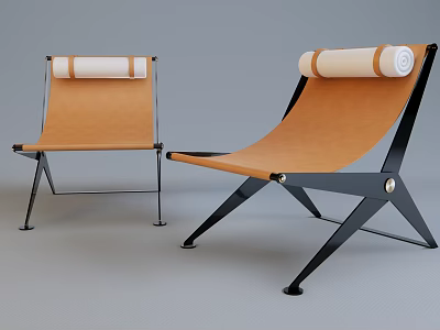 Modern Orange Lounge Chairs With Black Metal Frames And White Rolled Backrests 3d model