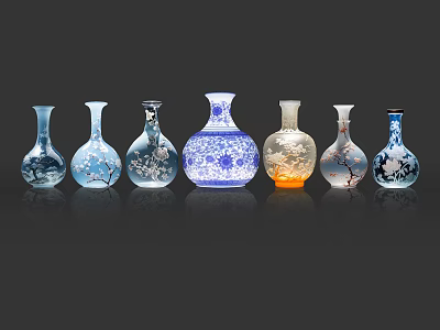 Various Colorful Ceramic Vases With Intricate Traditional Patterns For Home Decor 3d model