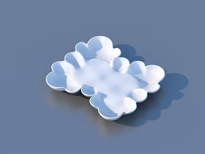 Cloud Shaped White Decorative Tray Placed on Blue Background Surface 3d model