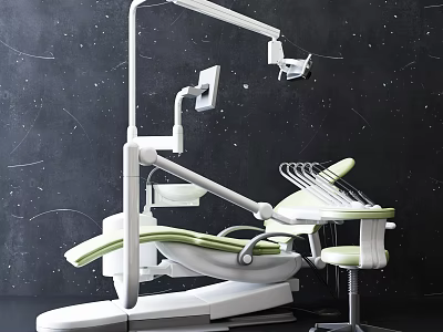 Modern Dental Treatment Chair with White Green Design Instrument Arm and Lighting 3d model