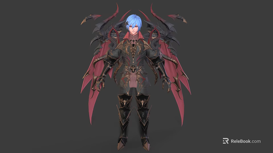 Blue Haired Armored Character with Biological Wings and Creature Design Elements 3d model 