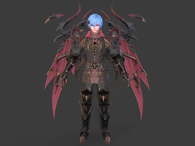 Blue Haired Armored Character with Biological Wings and Creature Design Elements 3d model