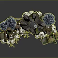 Lush Forest Scene With Rock Formations Pine Trees Glowing Mushrooms And Abandoned Car