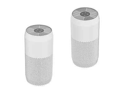 Two White Cylindrical Household Air Purifiers With Mesh Design And Top Control Panels 3d model