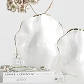 Ornamental Decor Set For Home Interior With White Gold Rim Vases And Beige Flowers