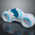 Futuristic Space Exploration Vehicle With White Blue Design And Large Circular Aerodynamic Wheels