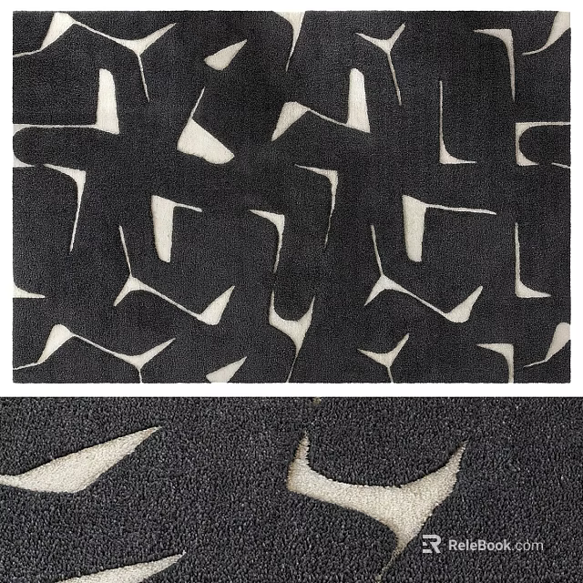 Modern Square Rug With Black And White Abstract Geometric Pattern For Home Decor 3d model