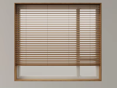 Natural Wooden Window Blinds Installed on White Frame Window for Home Interior Decoration 3d model