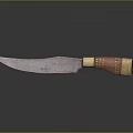 Vintage Kitchen Knife With Wooden Handle And Golden Decorative Rivets Featuring Worn Blade Design
