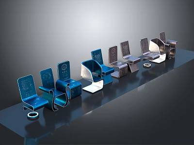 Various Modern Leisure Chairs With Unique Blue And Gray Designs 3d model