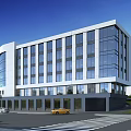 Aerial Planning of Modern Multi Storey Building with Glass Facade Street Vehicles and Greenery
