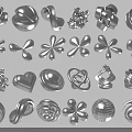 Silver Decorative Ornament Set With Various Geometric Flower Heart And Spiral Shapes