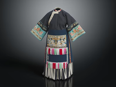 Traditional Chinese Clothing With Intricate Embroidered Sleeves Colorful Stripes And Fringed Hem 3d model