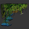 Cartoon Scene With Lush Green Leaves Yellow Flowers And Blue Decorative Base