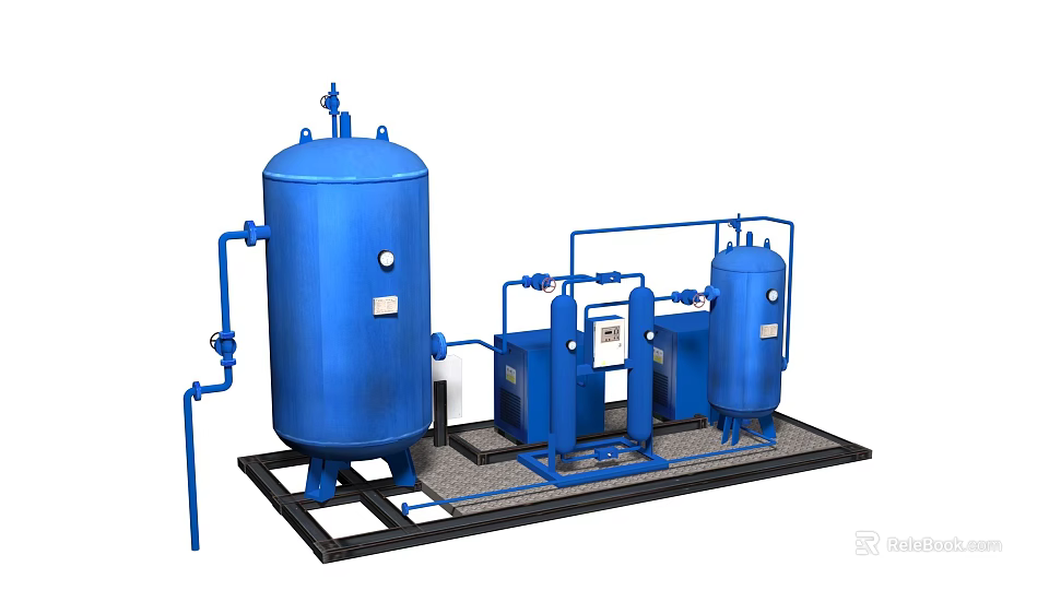 Large Industrial Equipment System Featuring Blue Tanks Pipes And Control Panels 3d model 