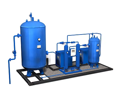 Large Industrial Equipment System Featuring Blue Tanks Pipes And Control Panels 3d model