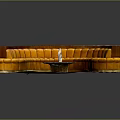 Curved Orange Leather Sectional Sofa With Round Coffee Table On Wooden Floor