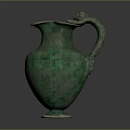Green Bronze Household Vessel With Dragon Shaped Handle And Silver Base
